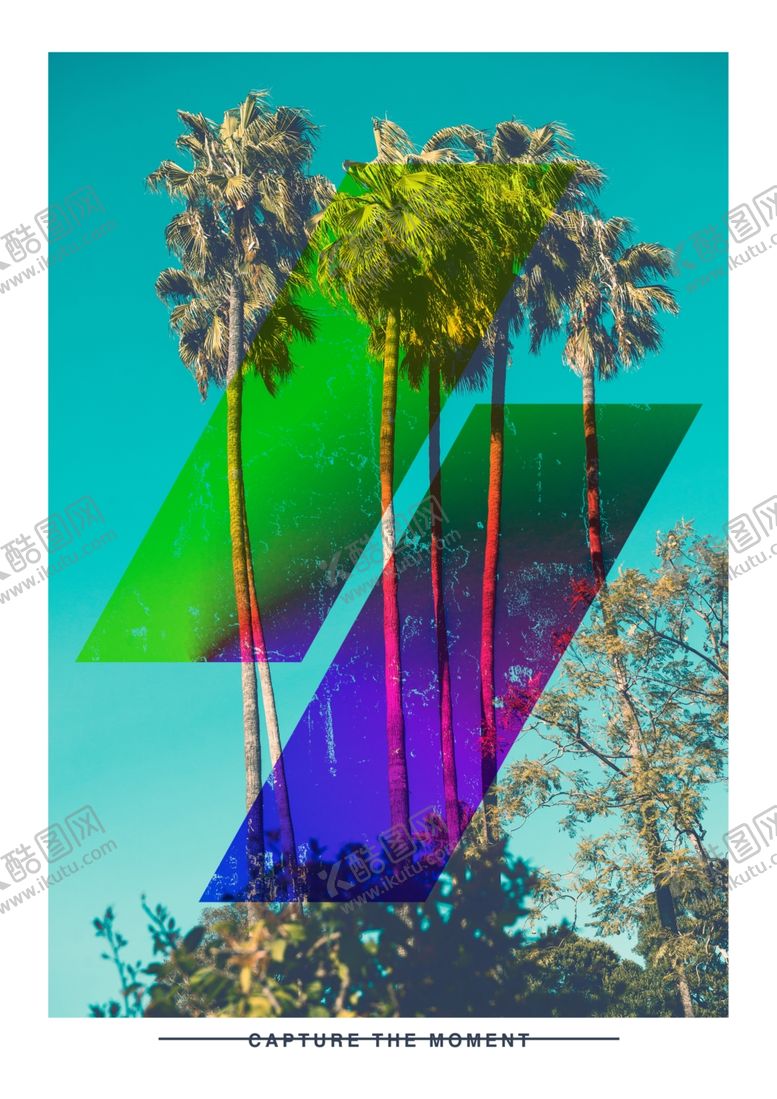 编号：12661410101532189678【酷图网】源文件下载-彩色椰子树摄影潮流艺术海报