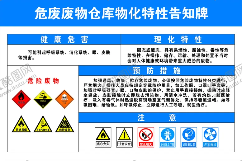 编号：77767112090314576566【酷图网】源文件下载-危废废物仓库物化特性告知牌