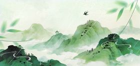 水墨山水间清明背景素材