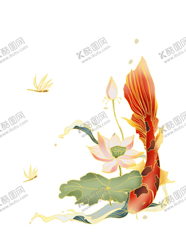 编号：85157410172204511262【酷图网】源文件下载-鱼戏莲手绘国风插画