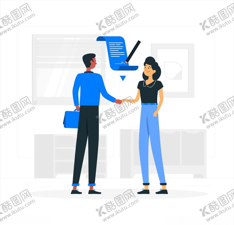 编号：81562609101527486680【酷图网】源文件下载-合作握手男女人物插画