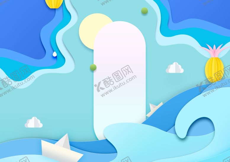 编号：41403004270811165835【酷图网】源文件下载-清爽小清剪纸风新静谧沙滩旅行