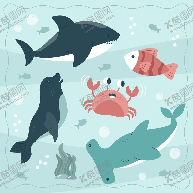 编号：78230509151155313819【酷图网】源文件下载-海洋生物卡通插图