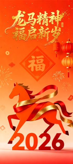 橙色简洁大气的龙马精神海报