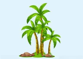 手绘大海椰子树
