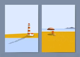 海边灯塔风景插画