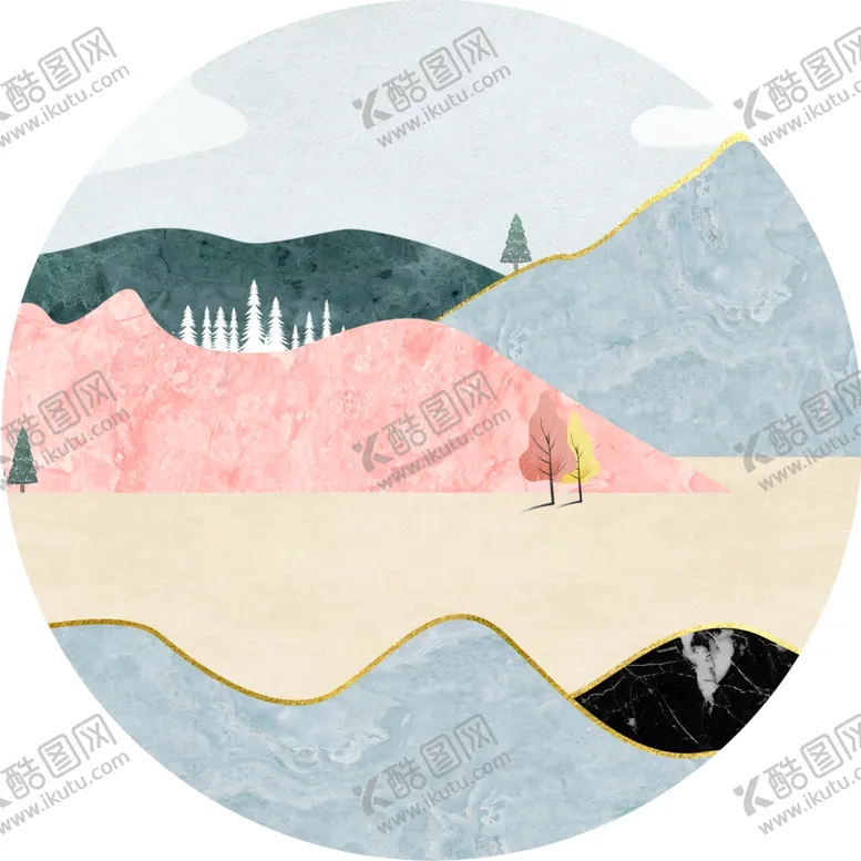 编号：39238612041650198986【酷图网】源文件下载-山水湖泊立体圆形挂画装饰画