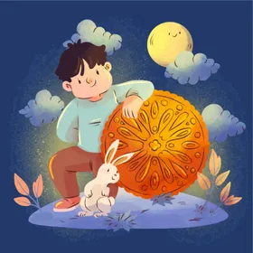中秋节插画一家人素材团圆