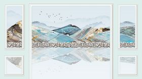 山水画山水情树大雁背景墙