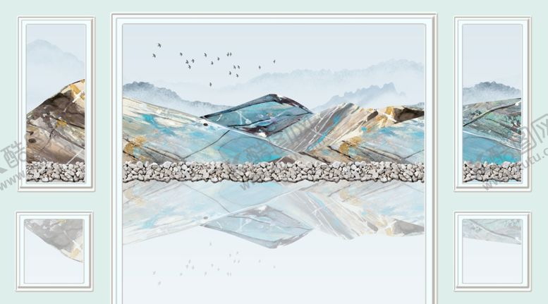 编号：49497409210852285325【酷图网】源文件下载-山水画大雁背景墙