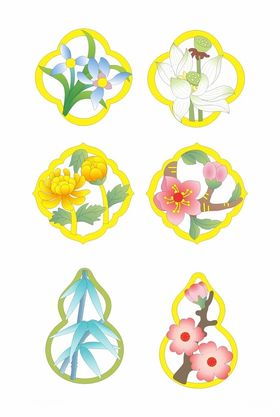 花朵树叶植物印花图