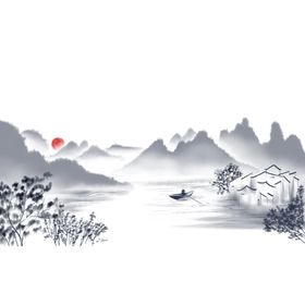 古风中国风手绘水墨风景元素徽派建筑