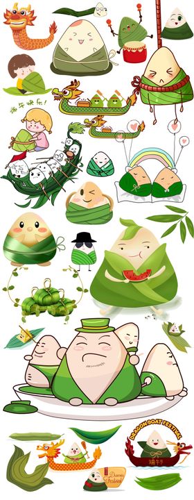 端午龙舟粽子免抠素材