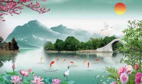 山水背景中国风江南风光