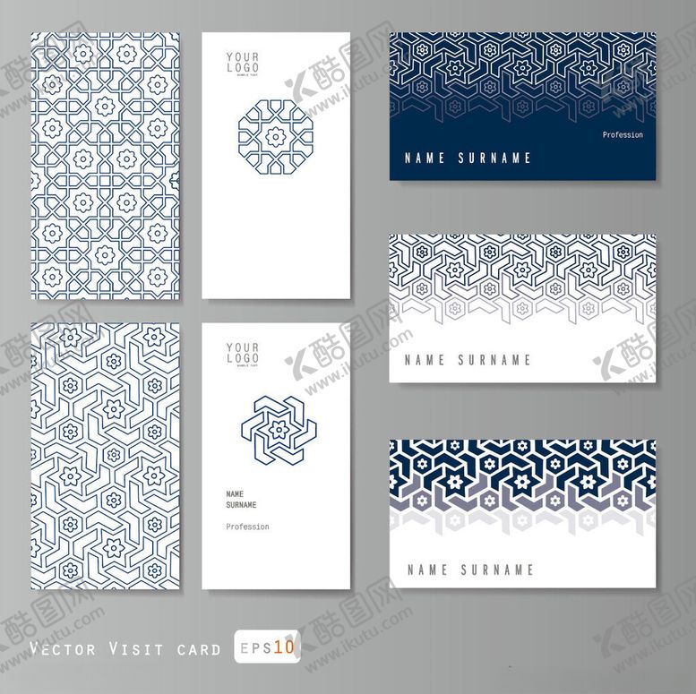 编号：62124310310049282038【酷图网】源文件下载-蓝白几何图案卡片设计