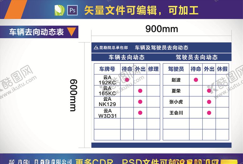 编号：47693109221541269155【酷图网】源文件下载-驾驶员去向动态表