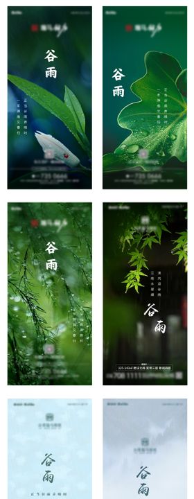 谷雨节气海报稻田绿叶系列二十四