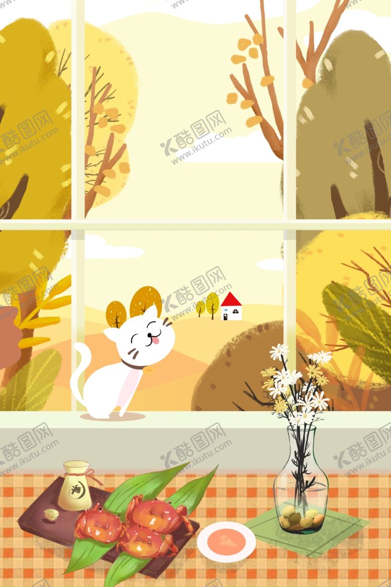 编号：81402405030439451712【酷图网】源文件下载-秋分螃蟹和猫