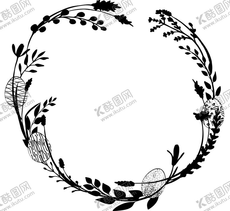 编号：62397109250832209148【酷图网】源文件下载-黑白植物花环