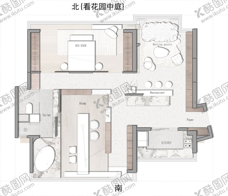 编号：53493504010910282419【酷图网】源文件下载-两居室房屋平面图