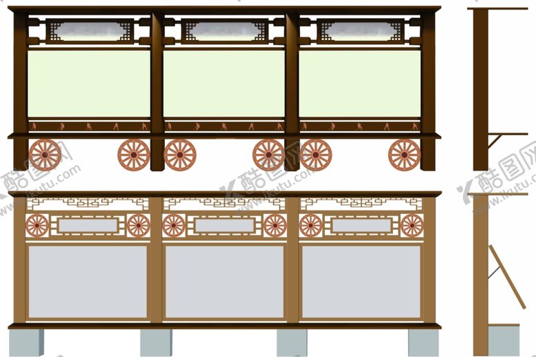 编号：83184710070916589386【酷图网】源文件下载-公园凉亭座椅宣传栏复古木质