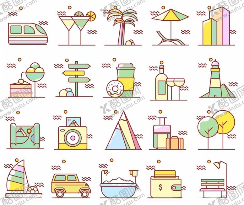 编号：89464111171901156842【酷图网】源文件下载-多彩卡通户外场景元素集