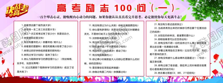 编号：30096509181037281611【酷图网】源文件下载-高考励志100问