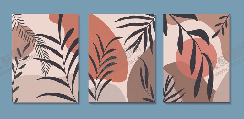 编号：86549810022111334591【酷图网】源文件下载-抽象植物三联装饰画