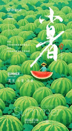 小暑海报西瓜插画男孩