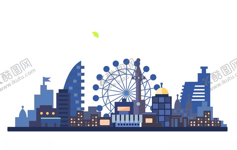 编号：90878709282326332810【酷图网】源文件下载-蓝色城市建筑插画