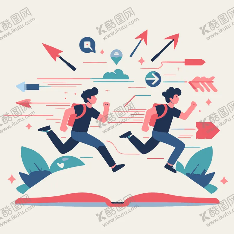 编号：27032712131731545019【酷图网】源文件下载-奔跑在书上学生卡通设计