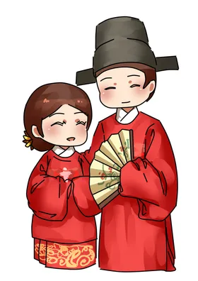 卡通新郎新娘PNG免扣素材婚礼情侣520喜庆古代情侣
