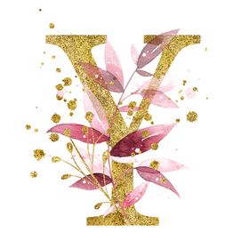 手绘水彩花卉英文字母logo