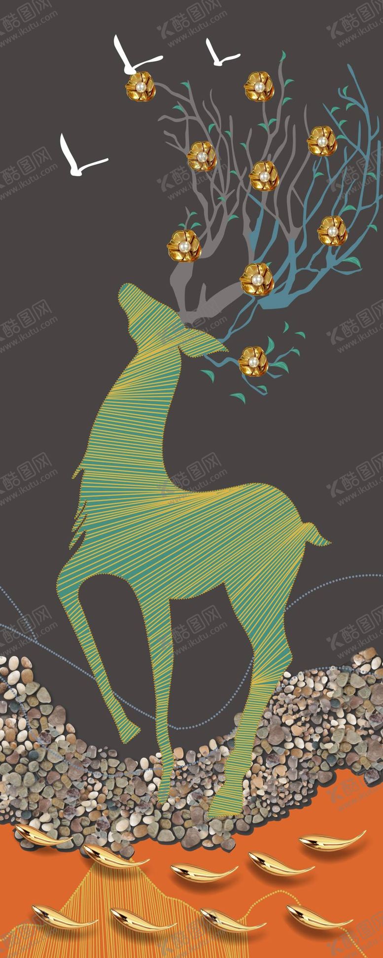 编号：96015411111002302414【酷图网】源文件下载-北欧麋鹿晶瓷画装饰画玄关