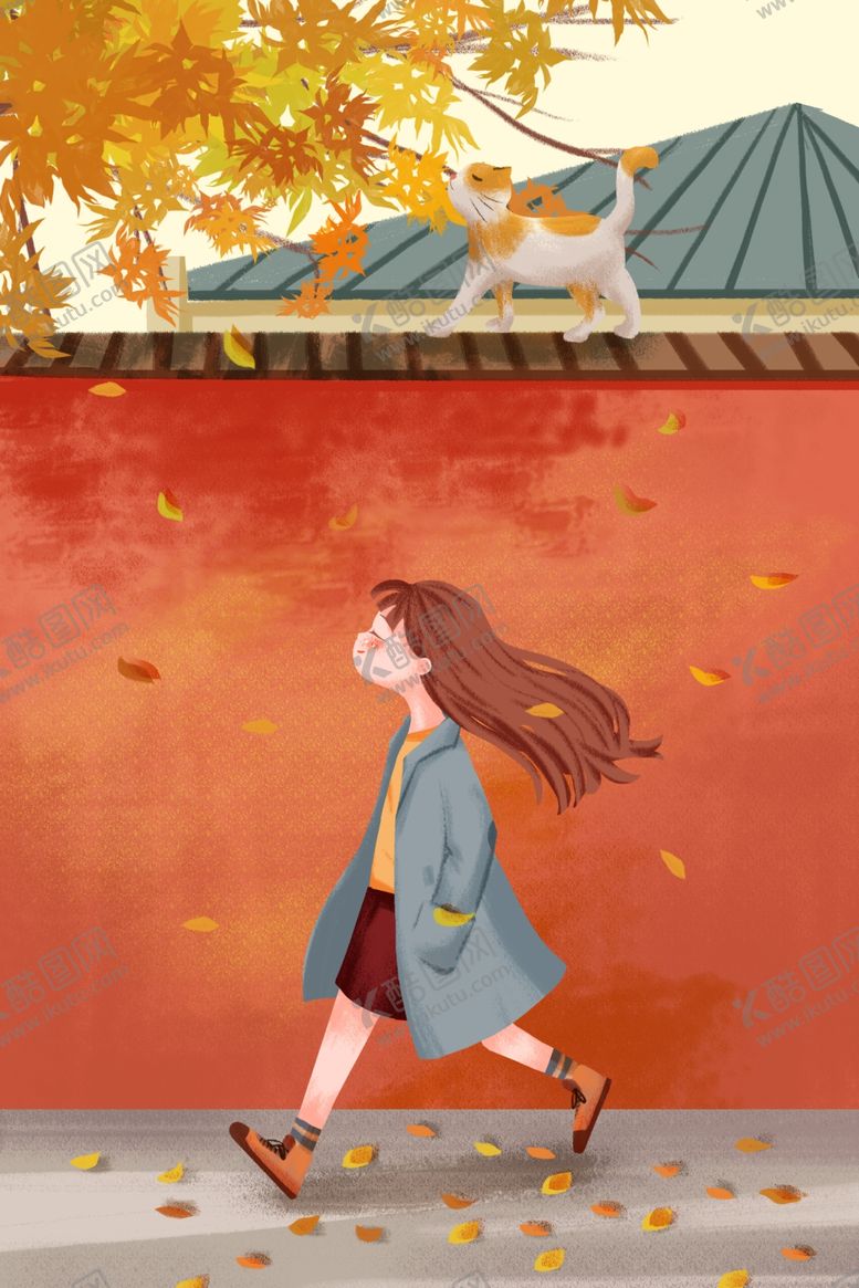 编号：44894406281008197450【酷图网】源文件下载-人物少女城墙插画卡通背景素材