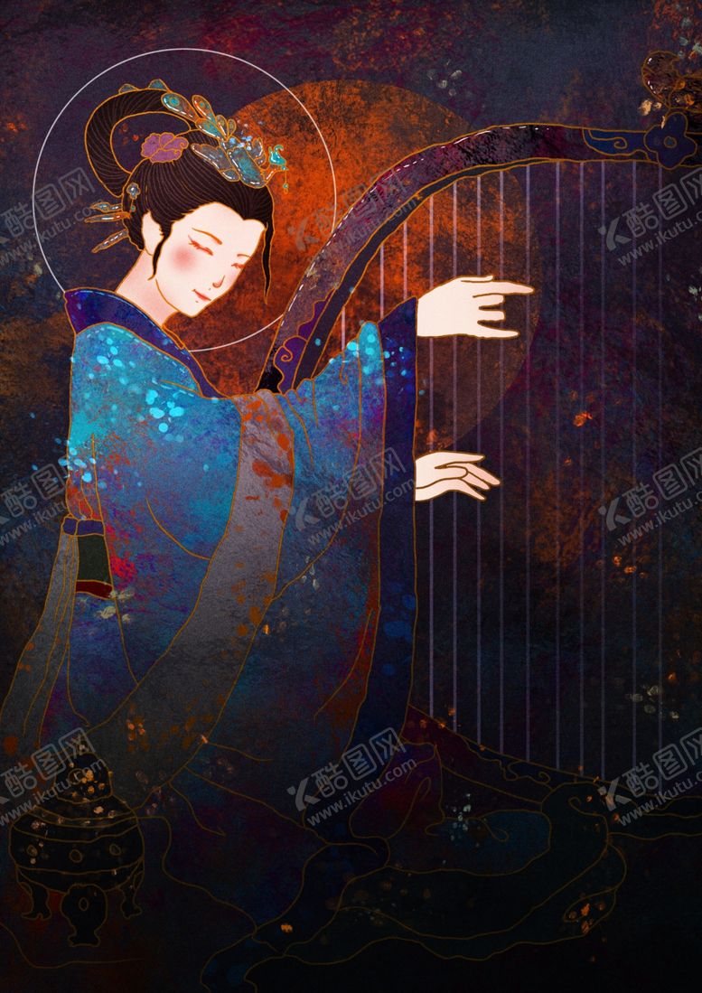 编号：43094707141302114781【酷图网】源文件下载-2020年藏蓝色敦煌壁画仙女