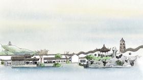 手绘旅游景点