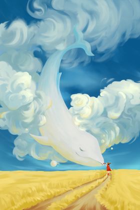 唯美梦幻治愈鲸鱼插画元素