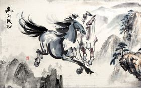 马到成功水墨画