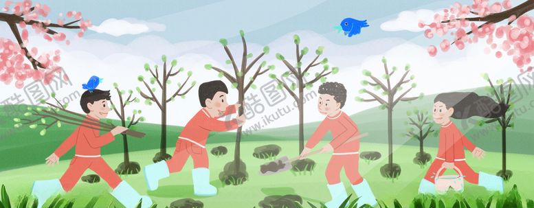 编号：30965009231412377870【酷图网】源文件下载-手绘植树节插画图片