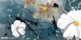 水墨风花卉艺术画作