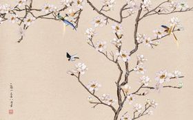 花鸟画玉兰背景墙
