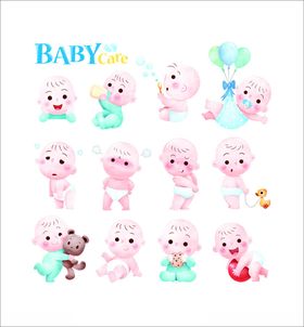 可爱婴儿小熊卡通形象集合