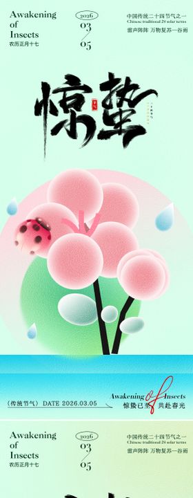 惊蛰圆花朵海报