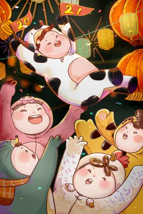 卡通手绘牛年牛的生日