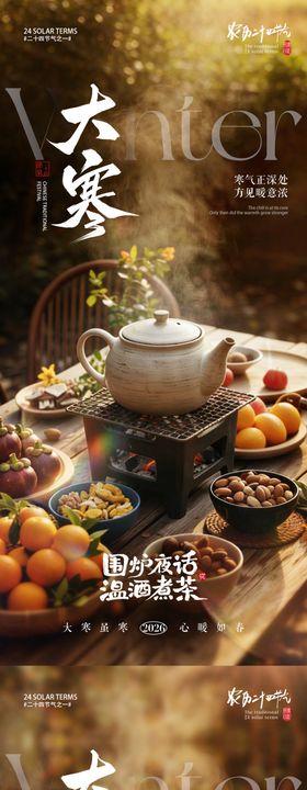 地产大寒节气围炉煮茶海报