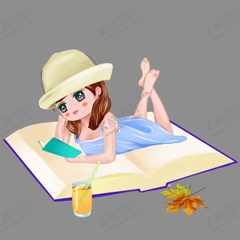 编号：36074610142048315069【酷图网】源文件下载-手绘读书草地帽子素材