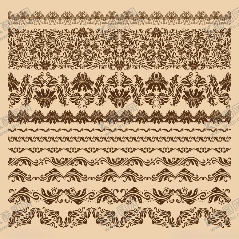 编号：51216204072059489386【酷图网】源文件下载-复古花纹边框图案集合