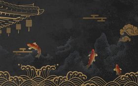 中式黑金锦鲤山水装饰图