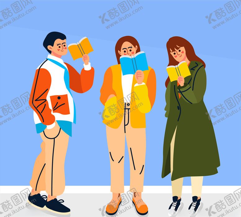 编号：23505709130350526868【酷图网】源文件下载-3款彩色站资阅读人物